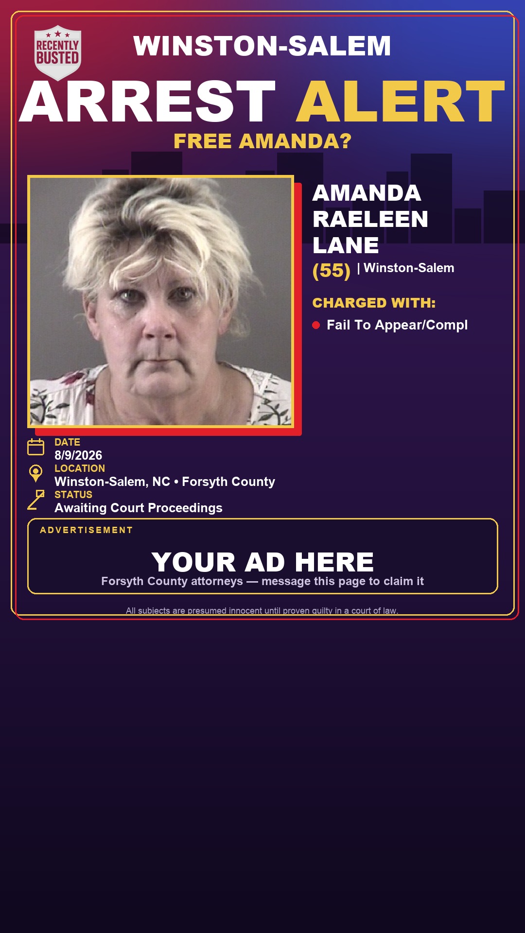 Arrest report - AMANDA RAELEEN LANE