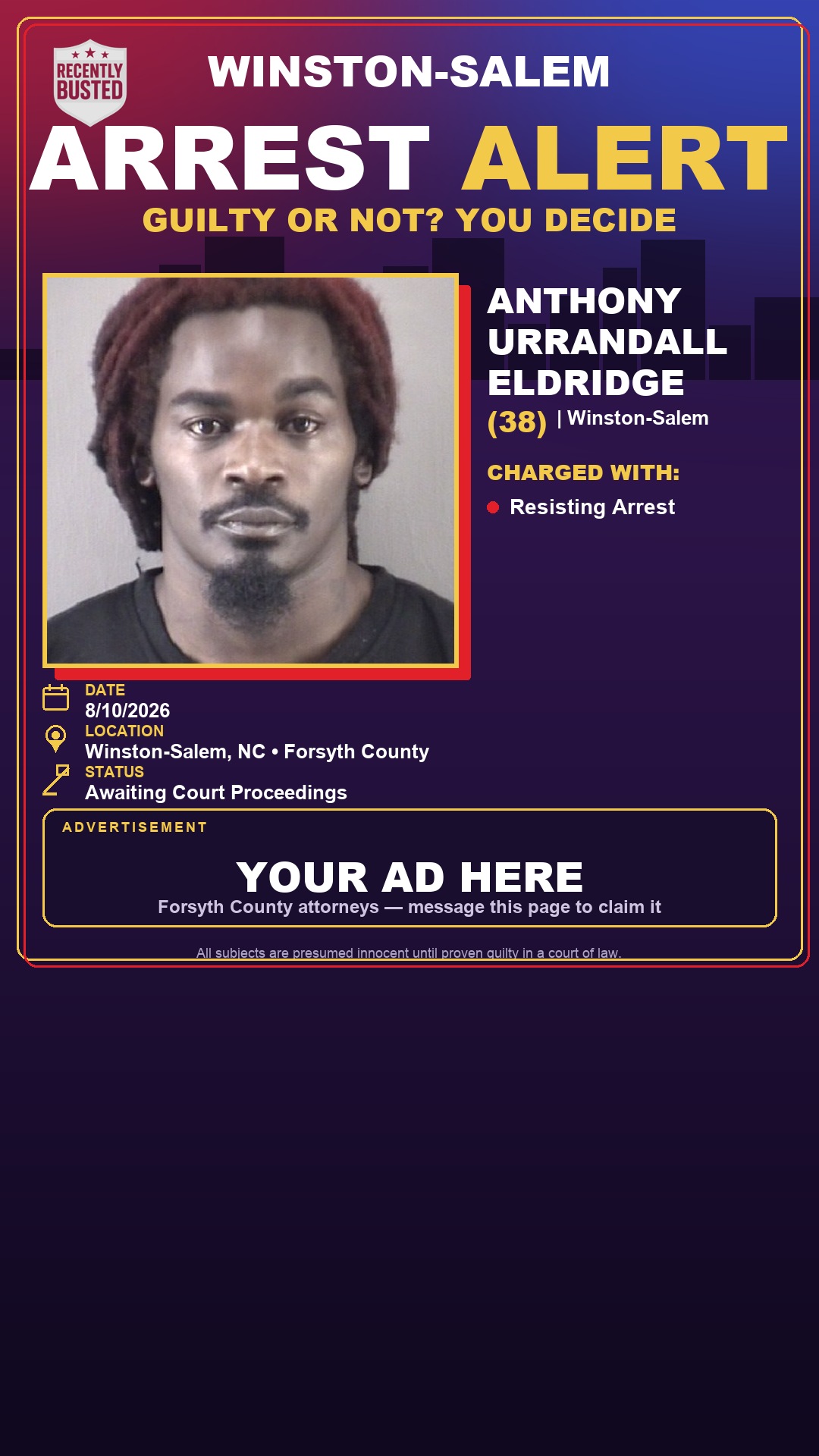 Arrest report - ANTHONY URRANDALL ELDRIDGE