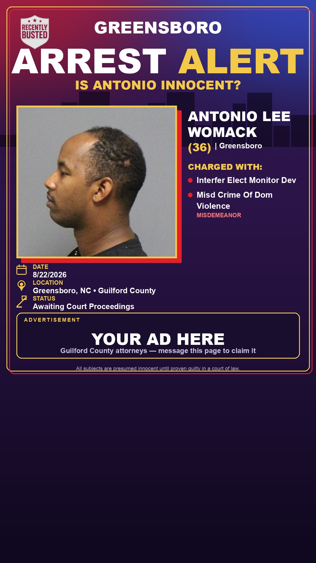 Arrest report - ANTONIO LEE WOMACK