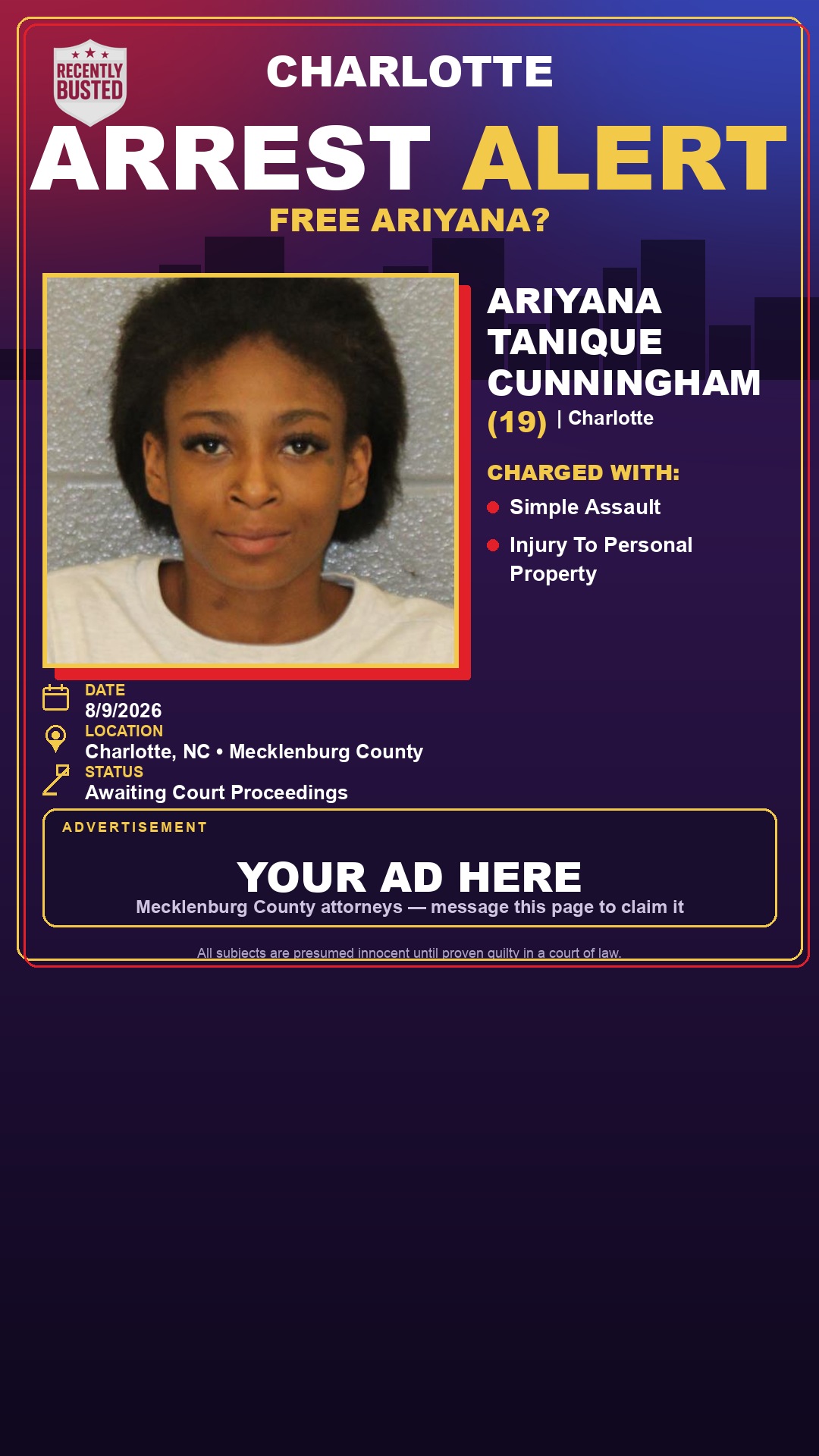 Arrest report - ARIYANA TANIQUE CUNNINGHAM