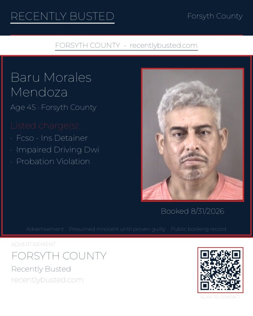 BARU MORALES MENDOZA — arrest record card, Forsyth County, North Carolina