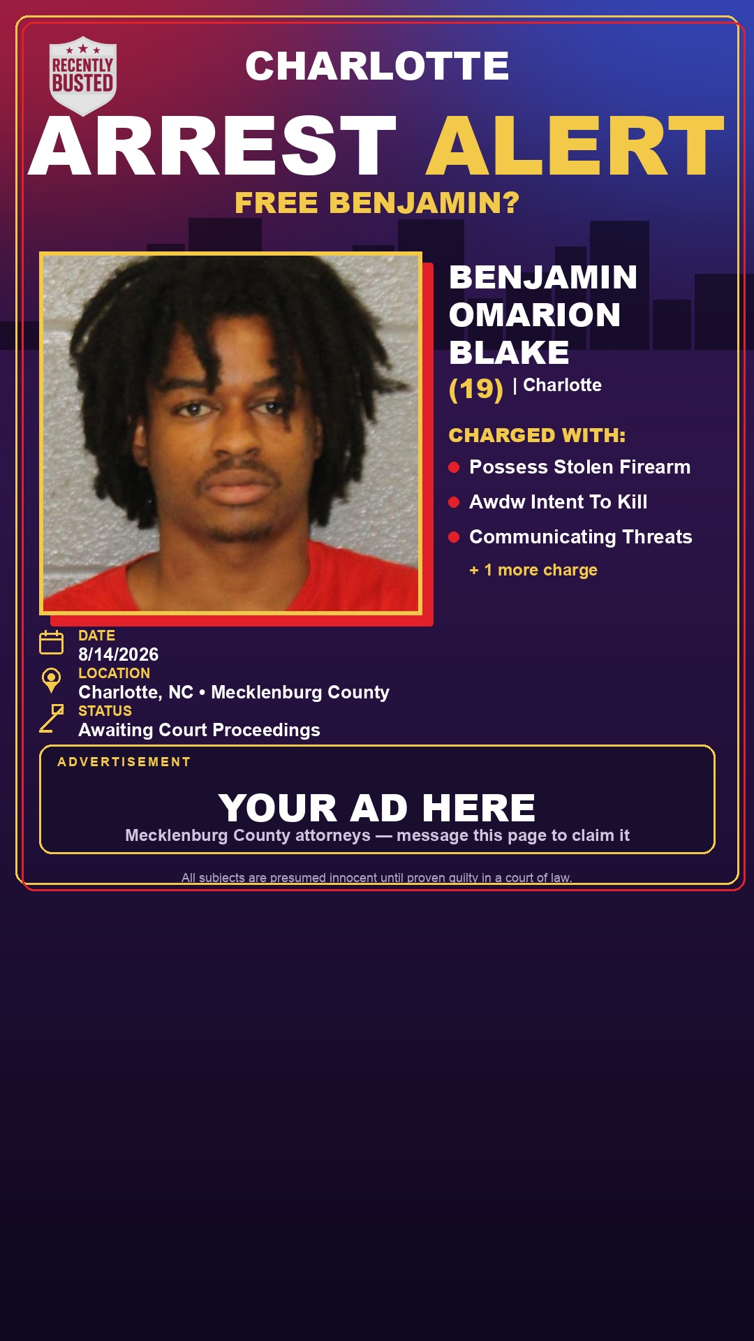 Arrest report - BENJAMIN OMARION BLAKE