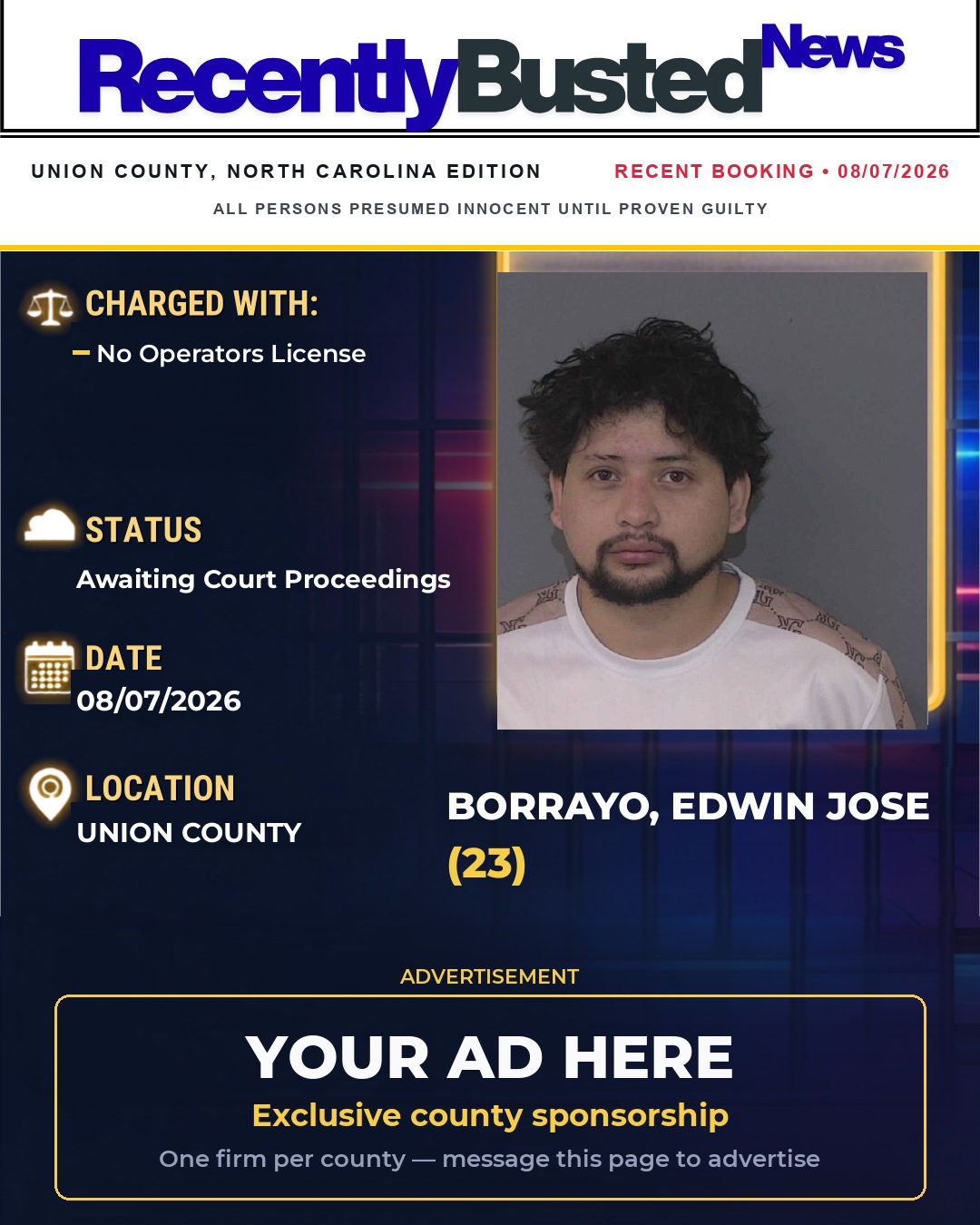 Arrest report - BORRAYO, EDWIN JOSE