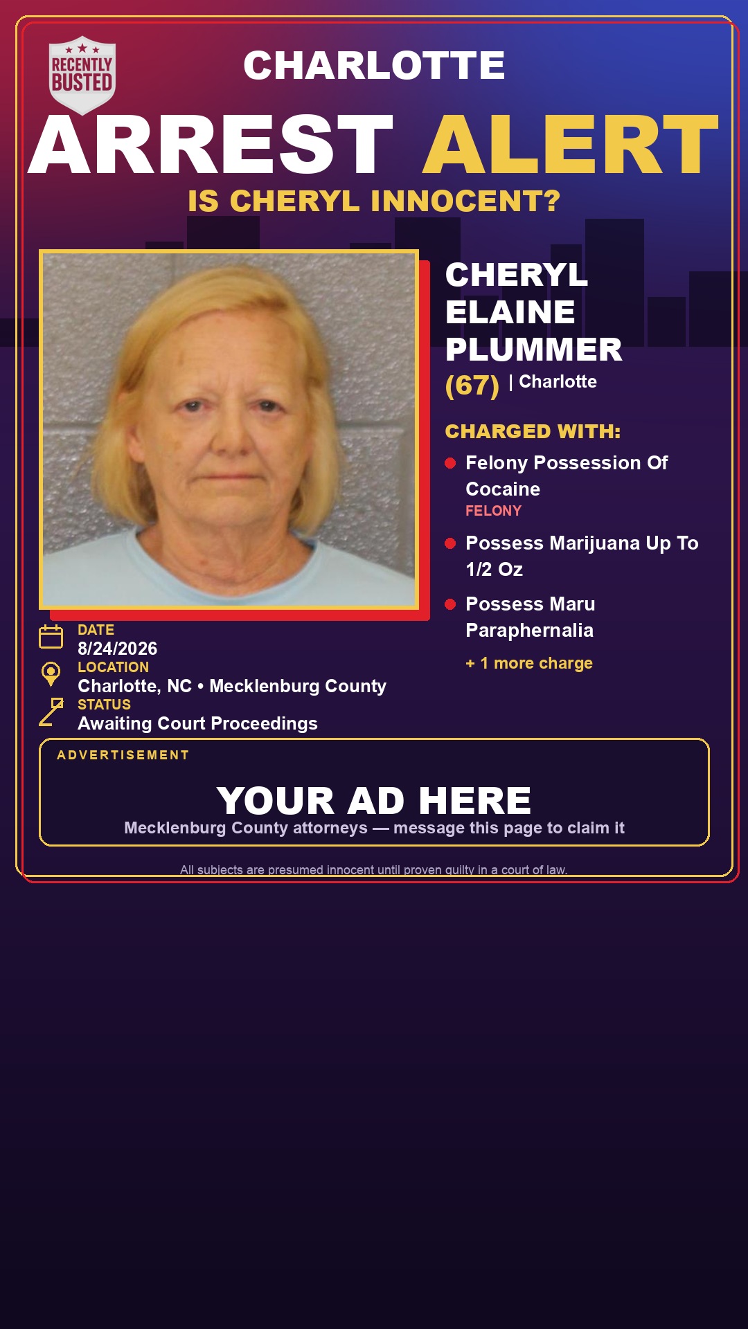 Arrest report - CHERYL ELAINE PLUMMER
