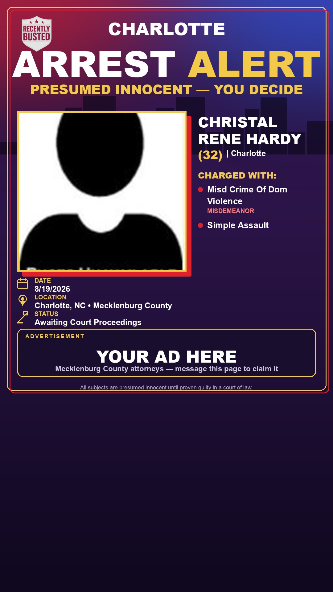 Arrest report - CHRISTAL RENE HARDY
