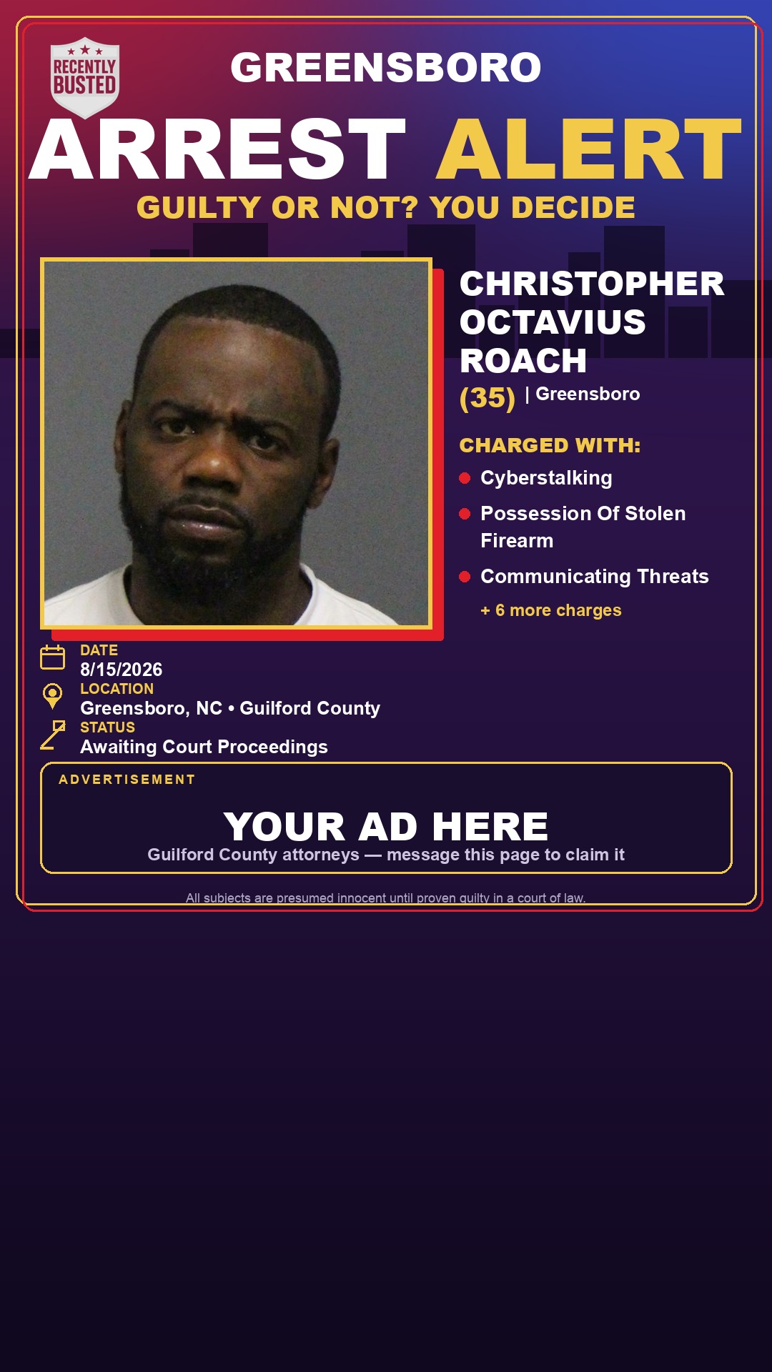 Arrest report - CHRISTOPHER OCTAVIUS ROACH