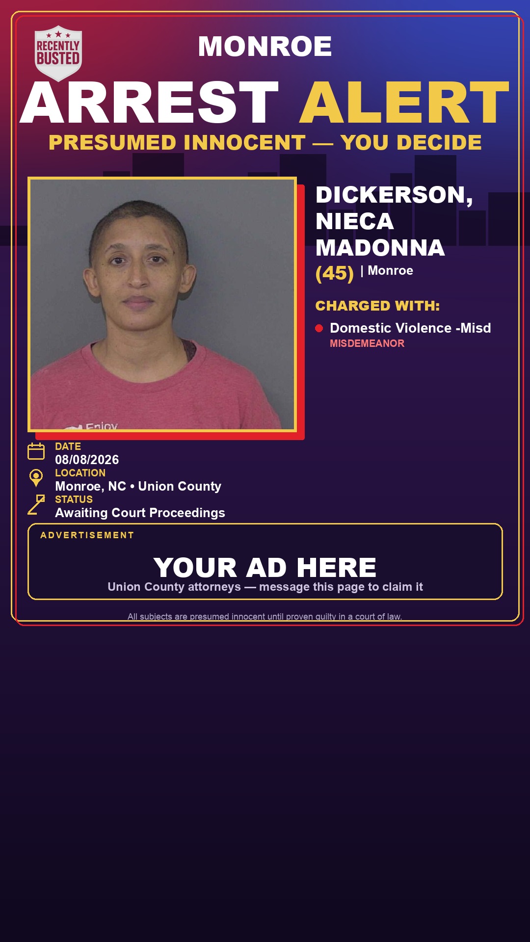 Arrest report - DICKERSON, NIECA MADONNA