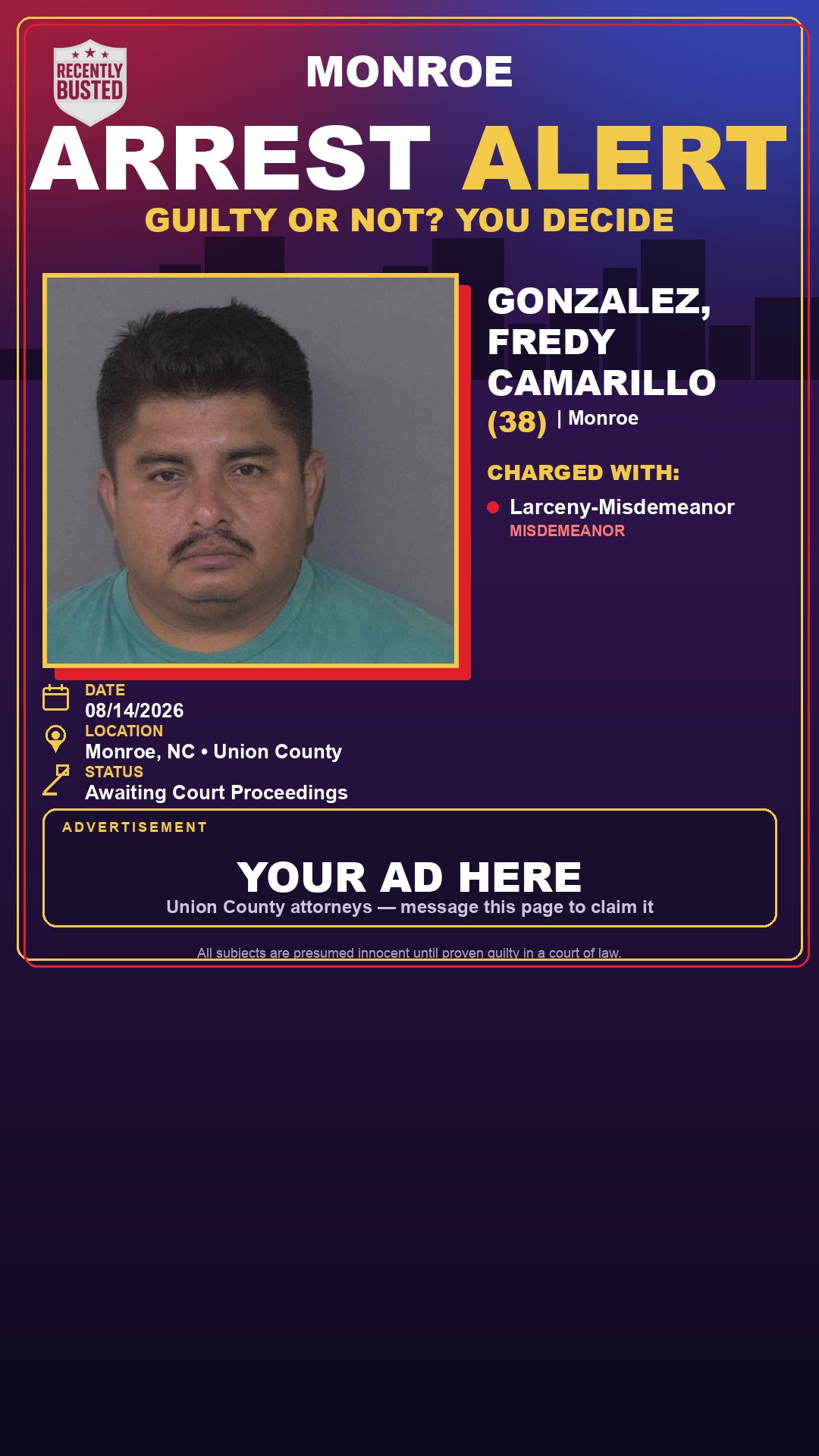 Arrest report - GONZALEZ, FREDY CAMARILLO