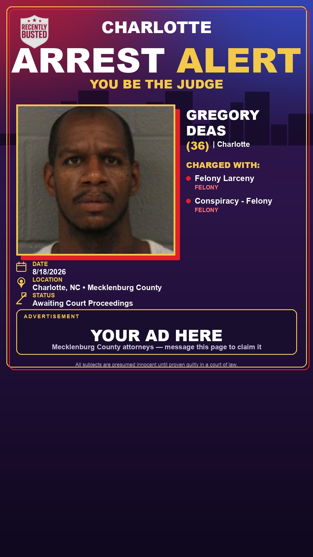 Arrest report - GREGORY DEAS