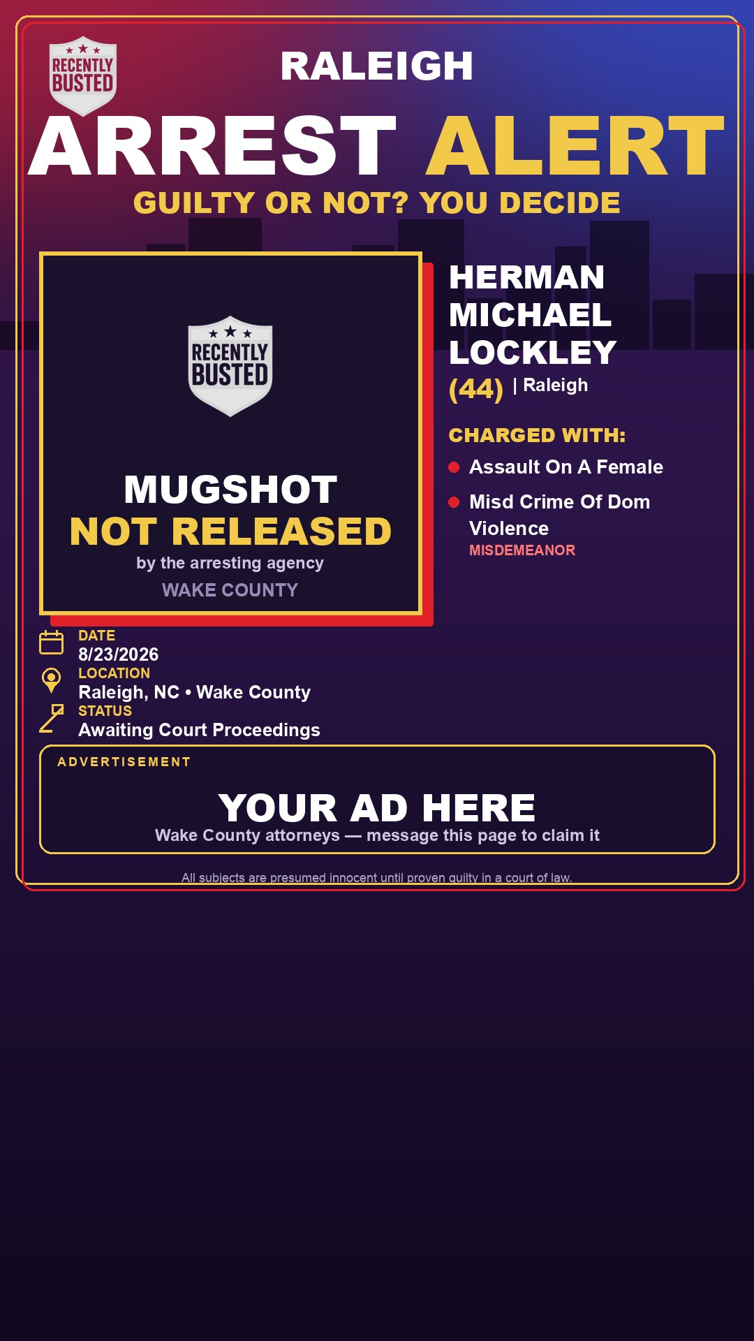 Arrest report - HERMAN MICHAEL LOCKLEY