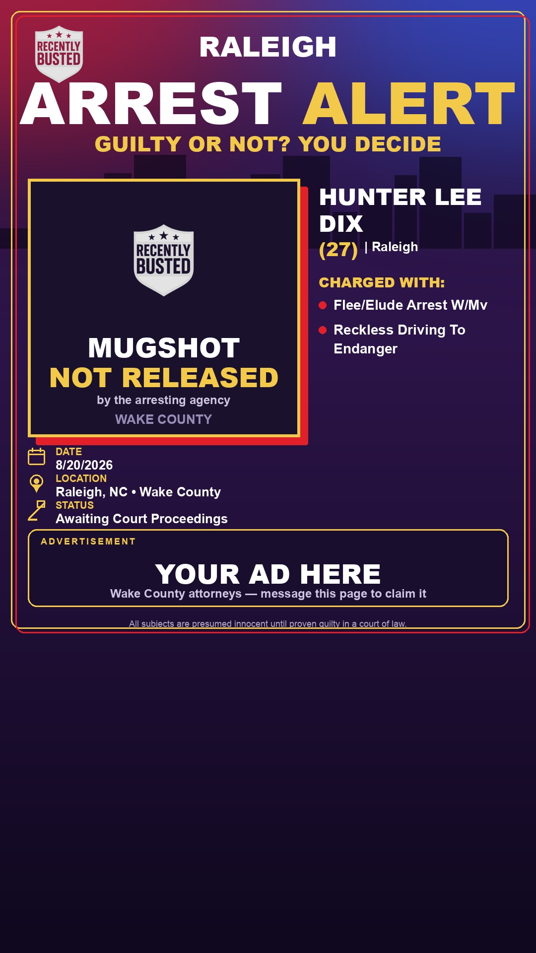 Arrest report - HUNTER LEE DIX