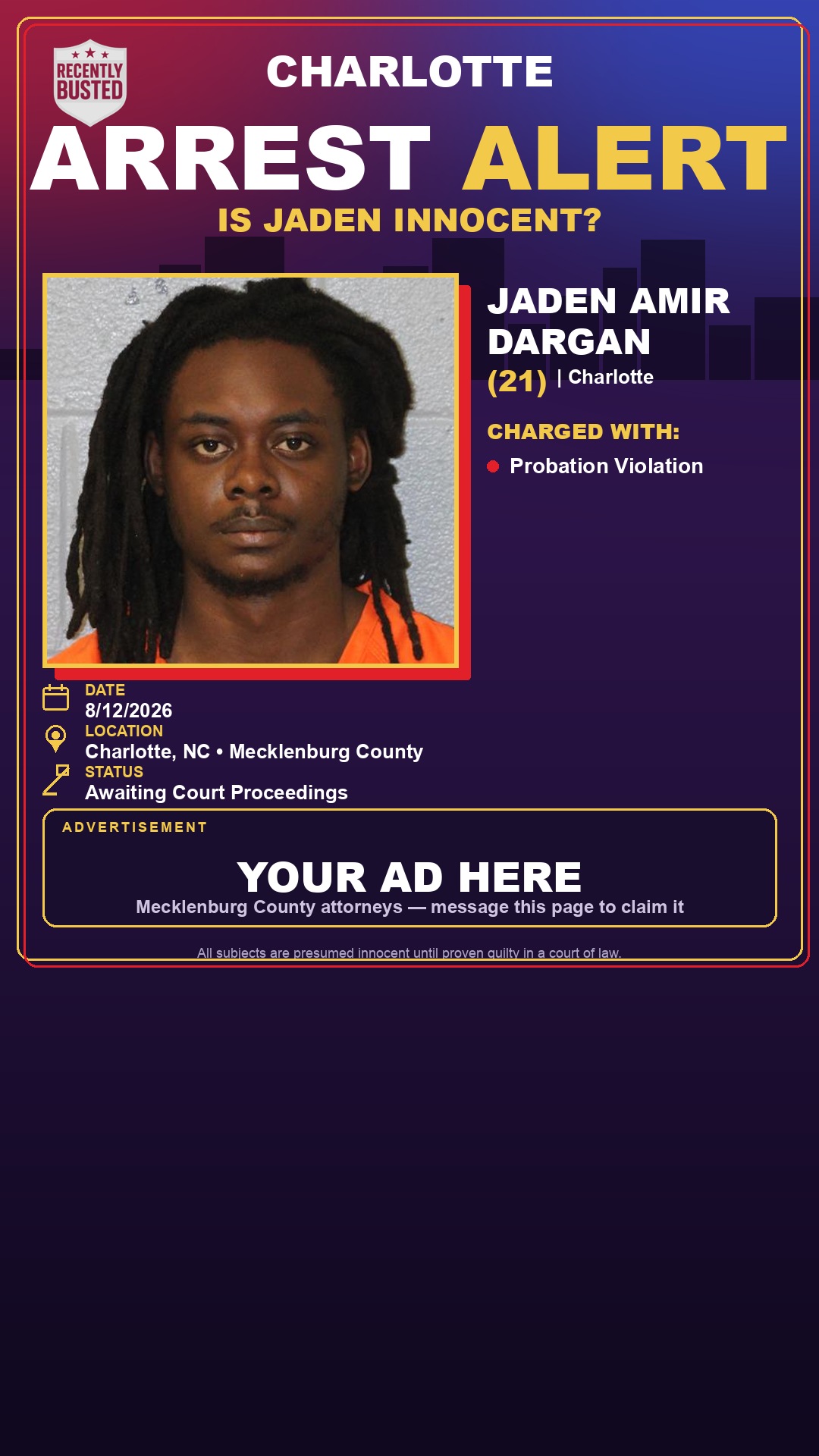 Arrest report - JADEN AMIR DARGAN
