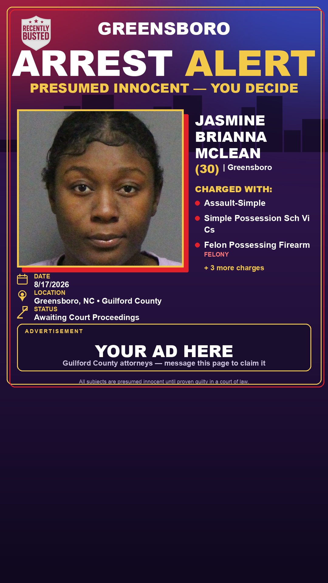 Arrest report - JASMINE BRIANNA MCLEAN