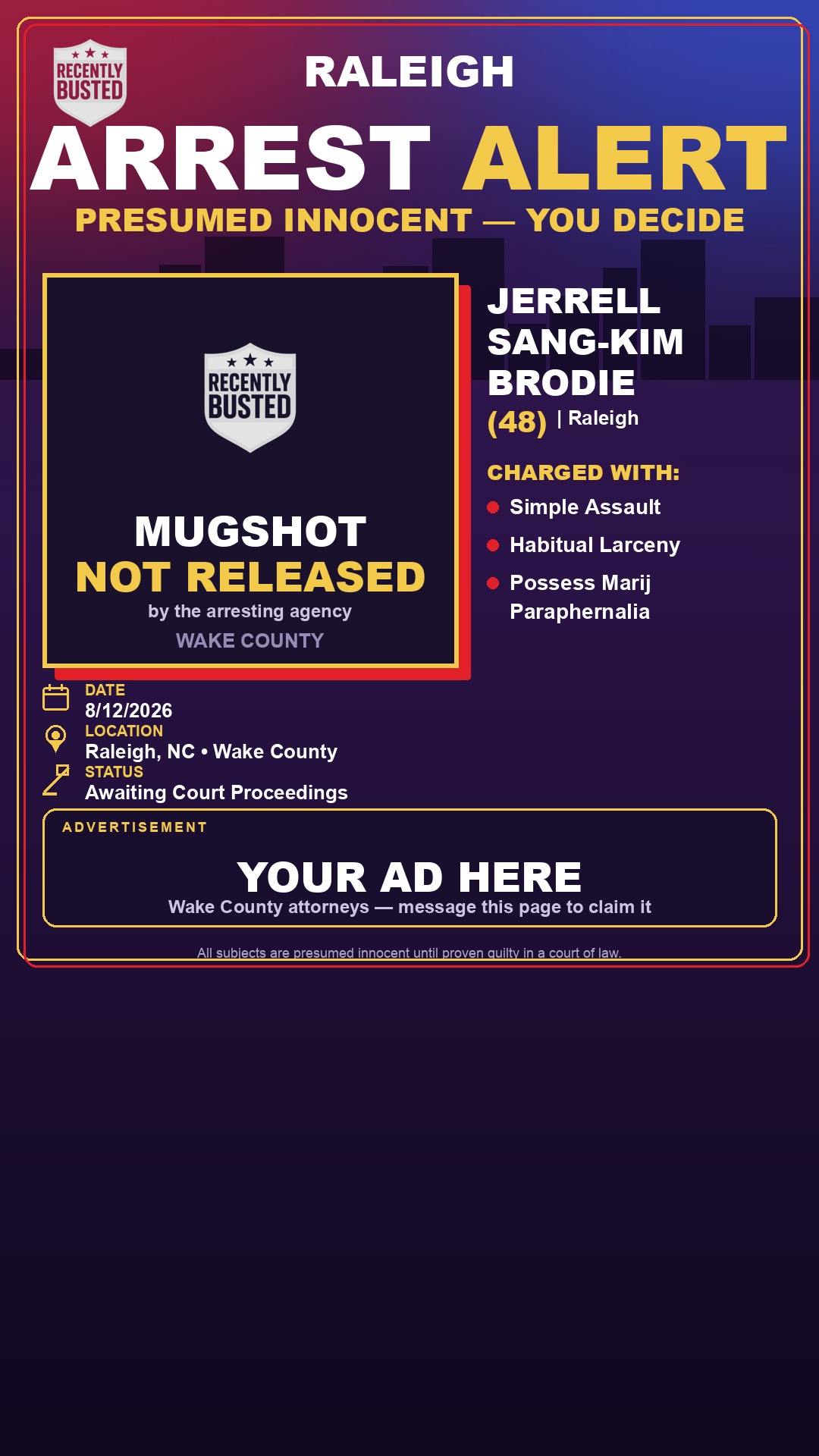 Arrest report - JERRELL SANG-KIM BRODIE