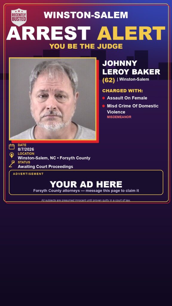 JOHNNY LEROY BAKER — arrest record card, Recently Busted