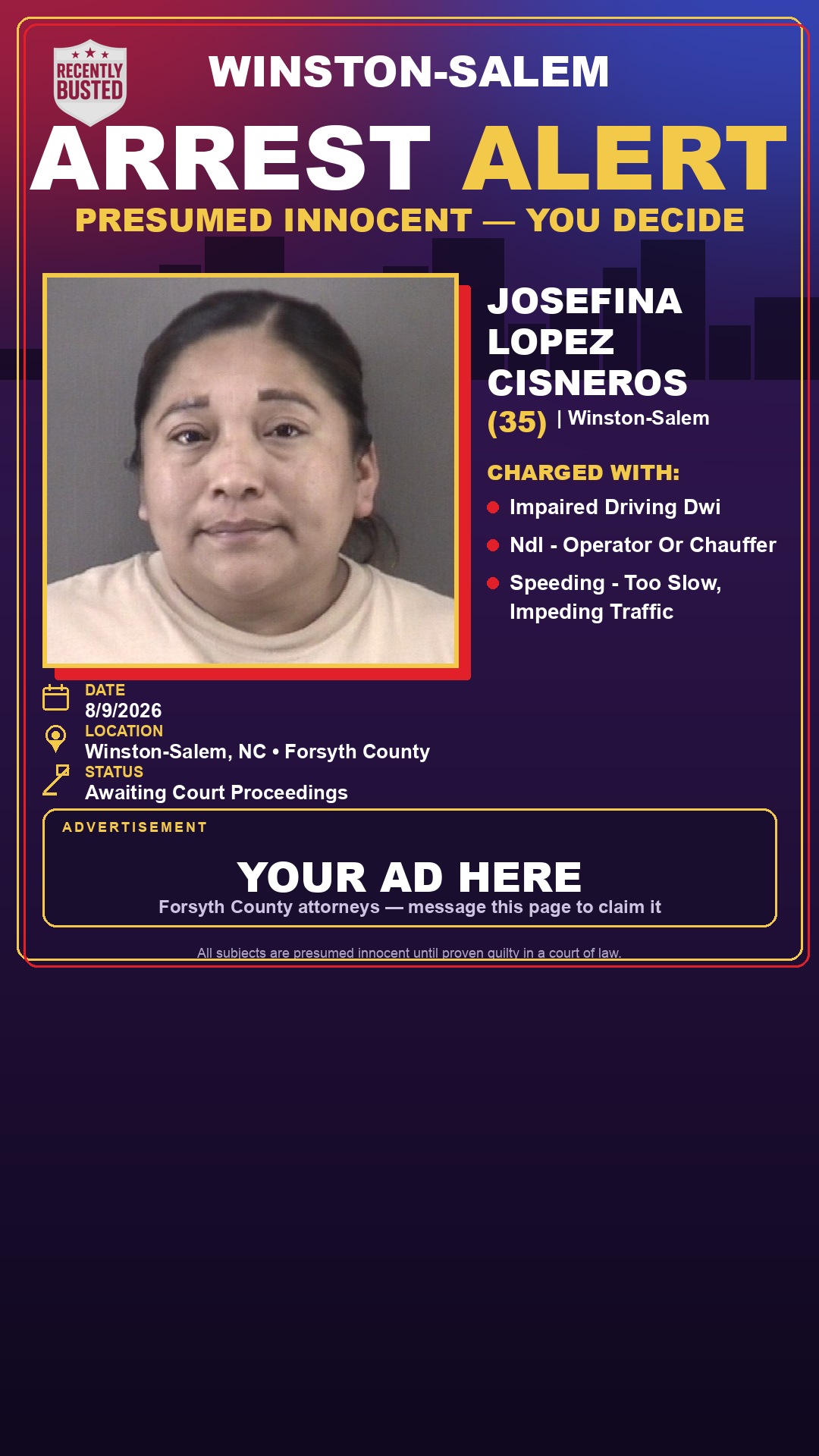 Arrest report - JOSEFINA LOPEZ CISNEROS