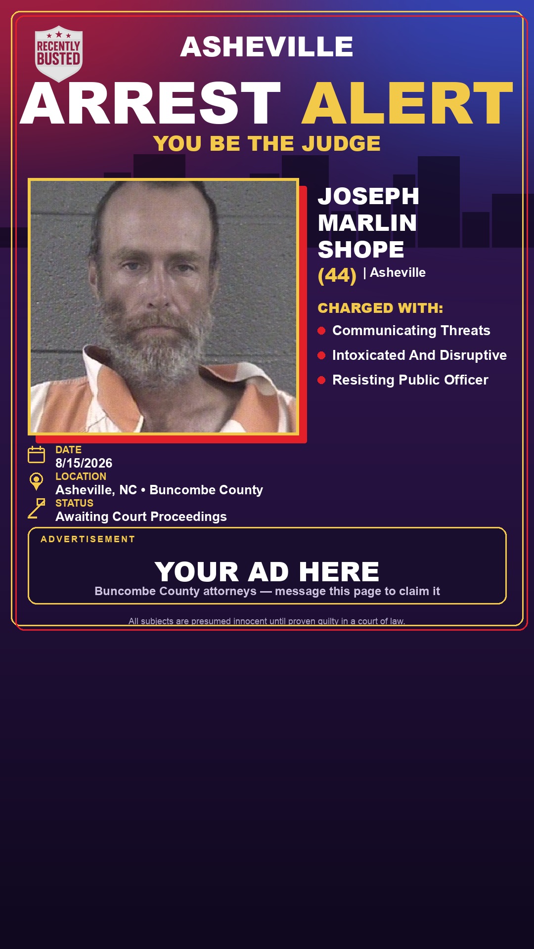 Arrest report - JOSEPH MARLIN SHOPE