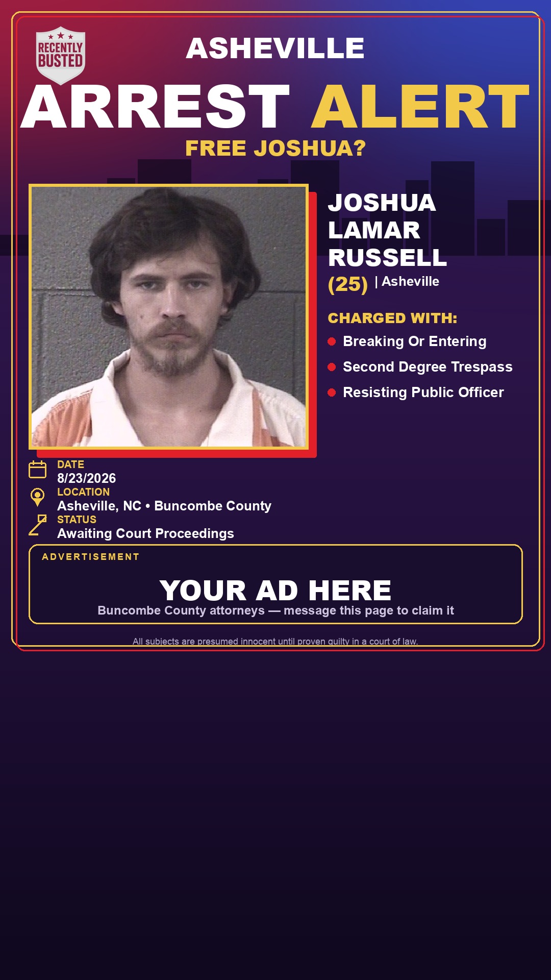 Arrest report - JOSHUA LAMAR RUSSELL