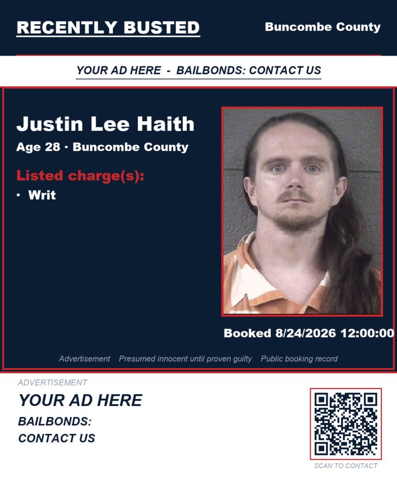 JUSTIN LEE HAITH — arrest record card, Buncombe County, North Carolina