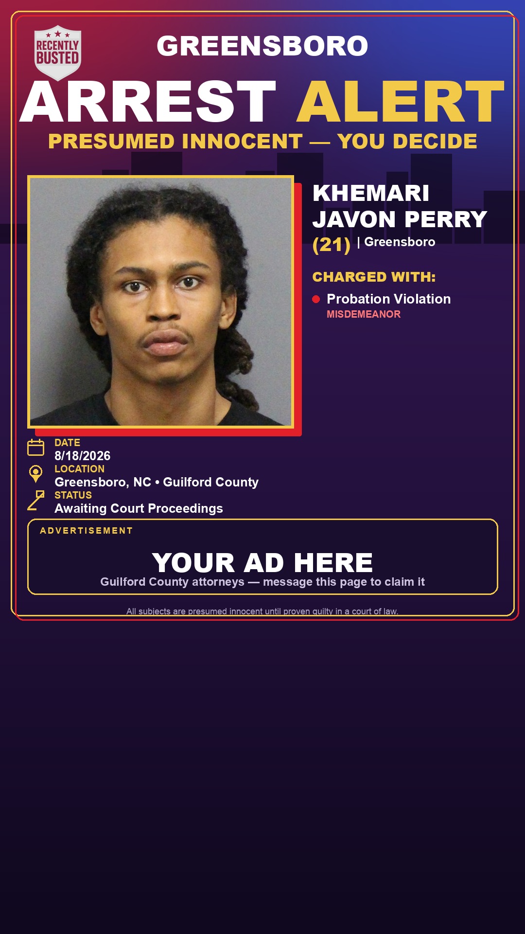 Arrest report - KHEMARI JAVON PERRY