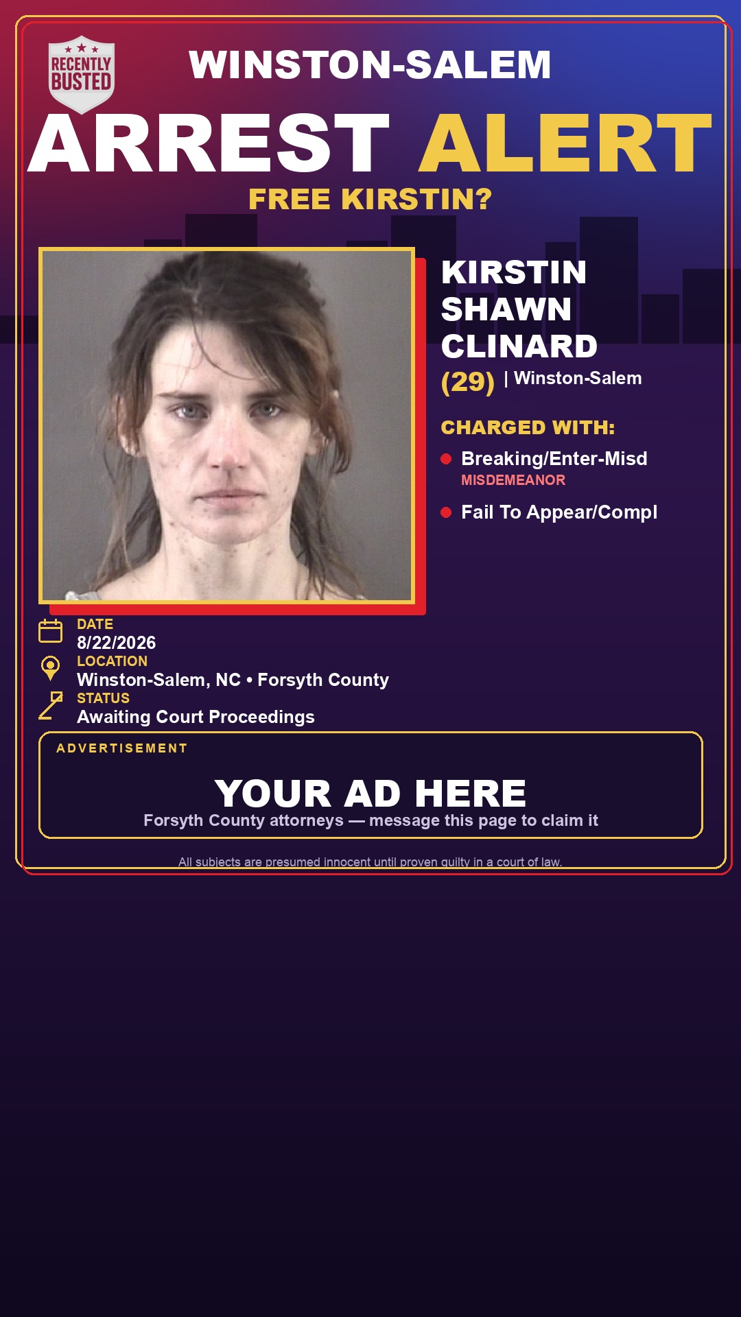 Arrest report - KIRSTIN SHAWN CLINARD