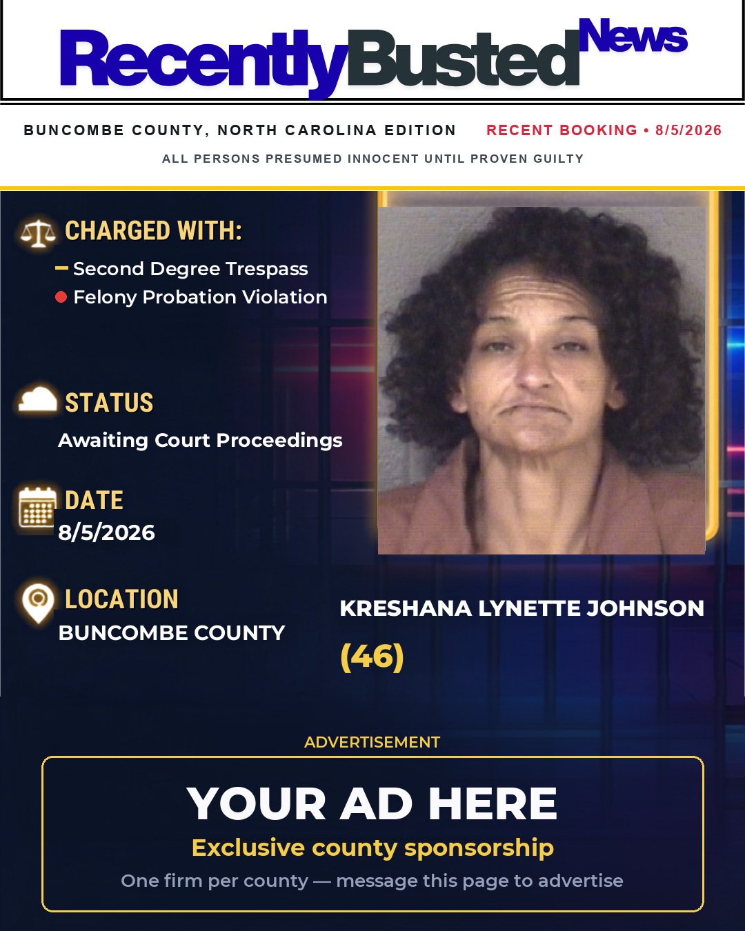 Arrest report - KRESHANA LYNETTE JOHNSON