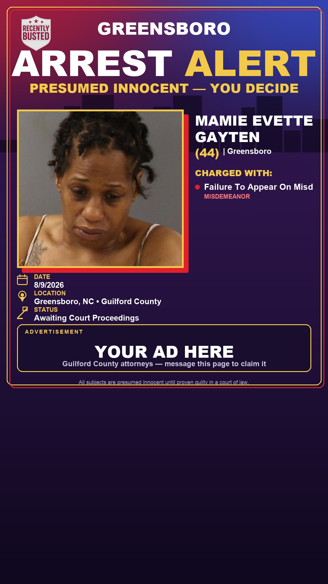 Arrest report - MAMIE EVETTE GAYTEN