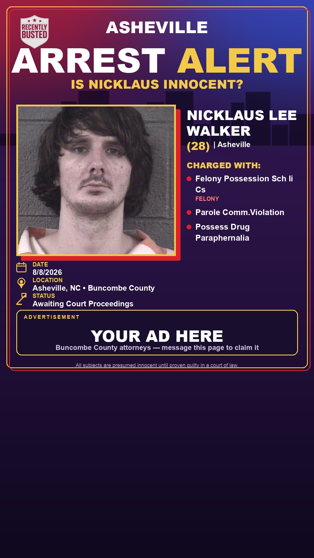 Arrest report - NICKLAUS LEE WALKER