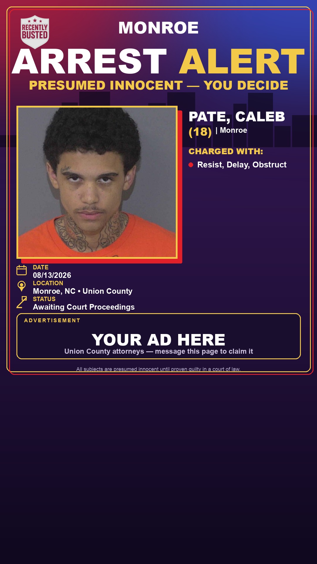 Arrest report - PATE, CALEB