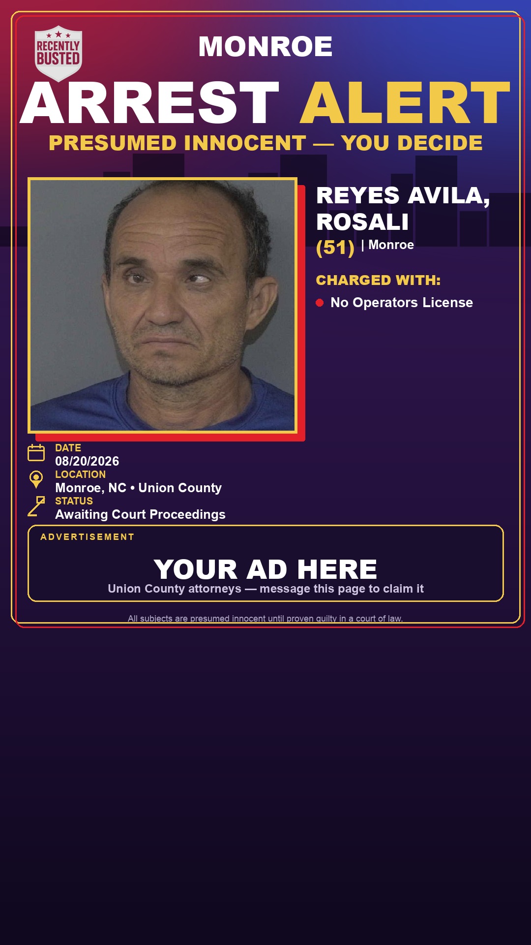 Arrest report - REYES AVILA, ROSALI