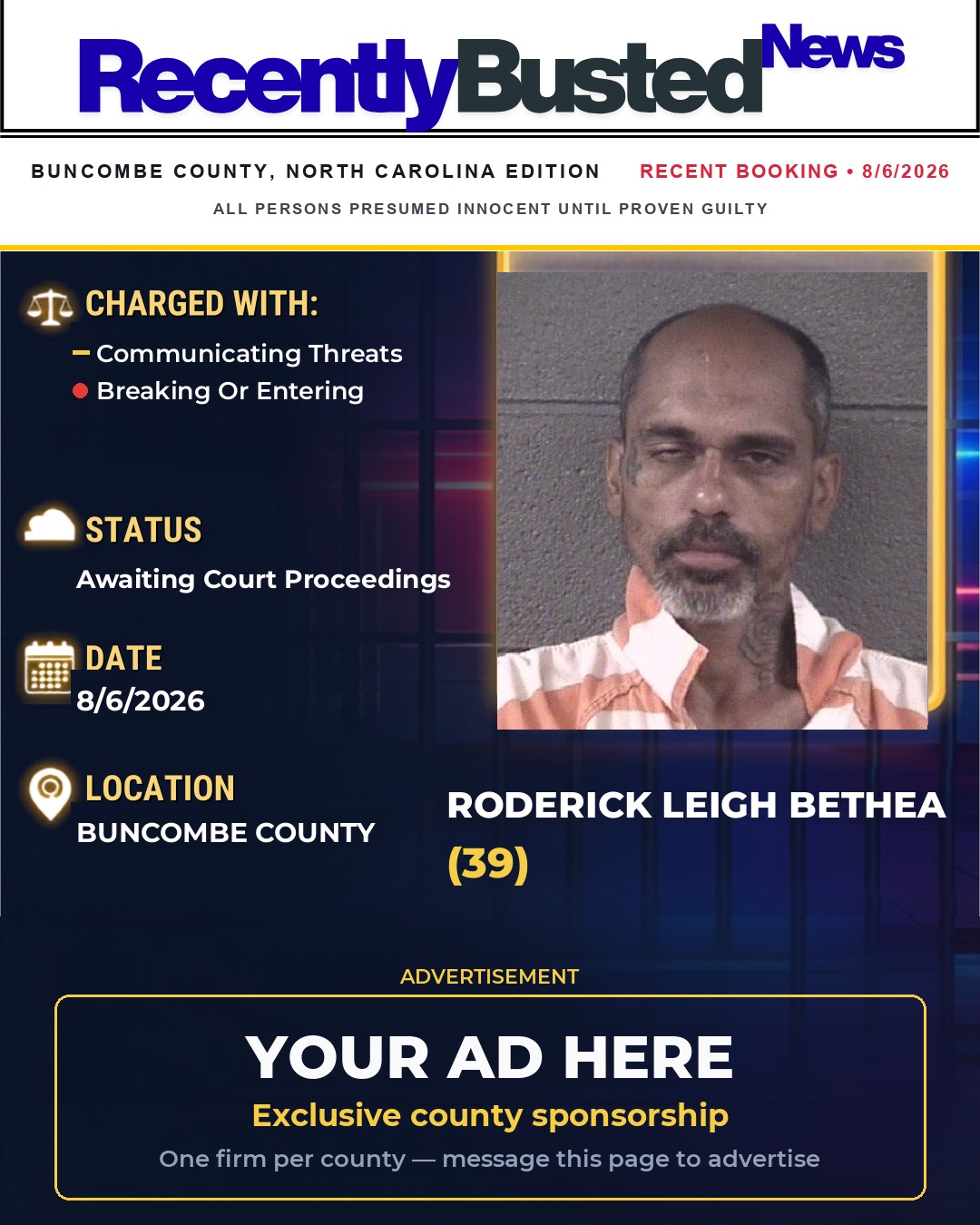 Arrest report - RODERICK LEIGH BETHEA