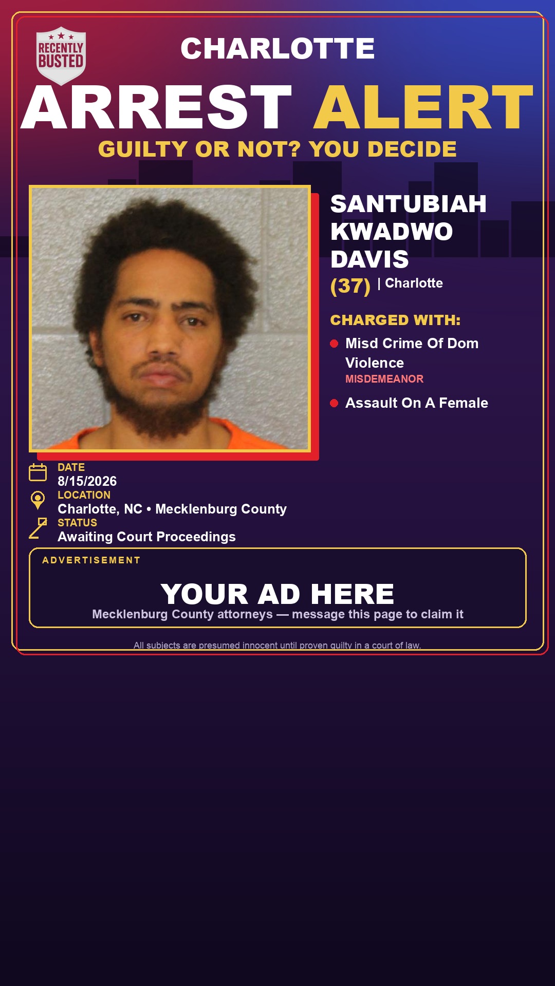 Arrest report - SANTUBIAH KWADWO DAVIS