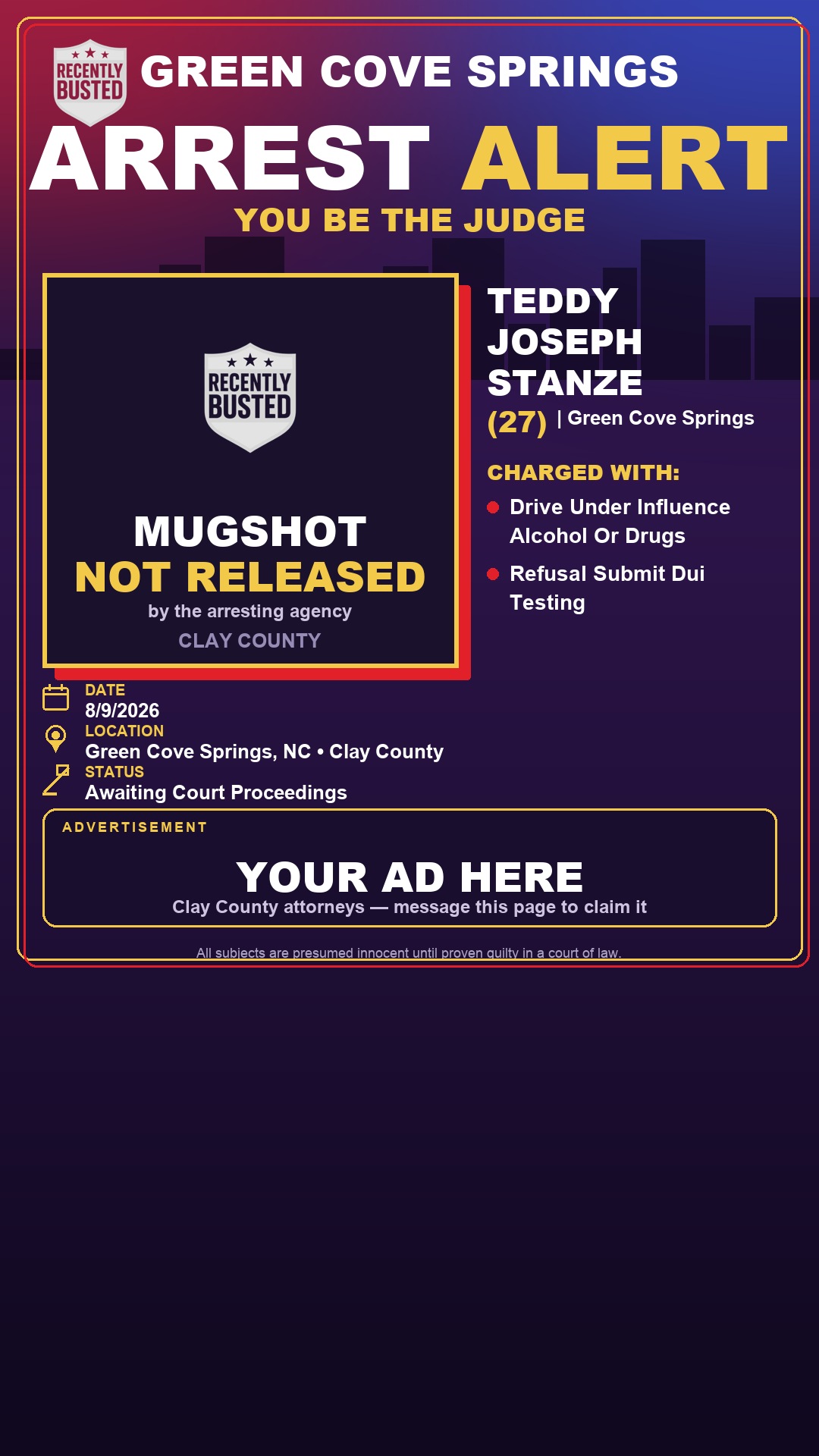 Arrest report - TEDDY JOSEPH STANZE