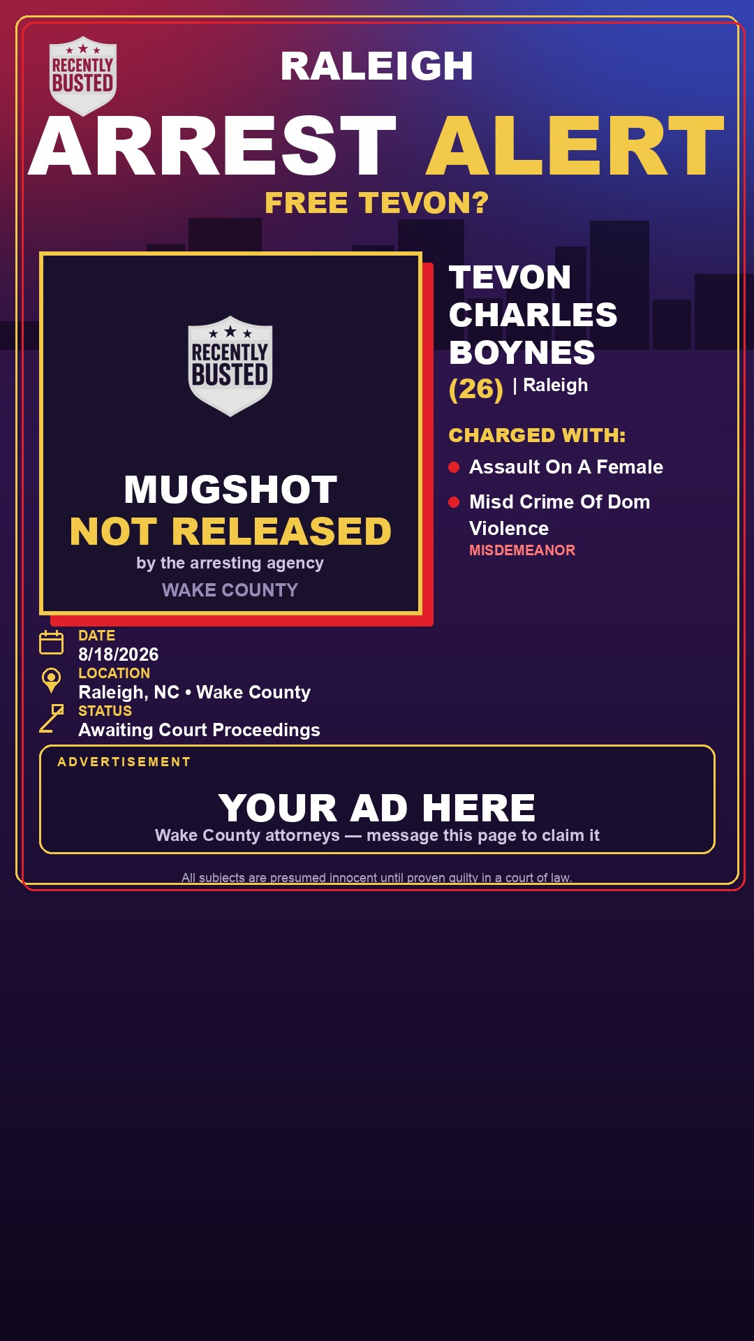 Arrest report - TEVON CHARLES BOYNES