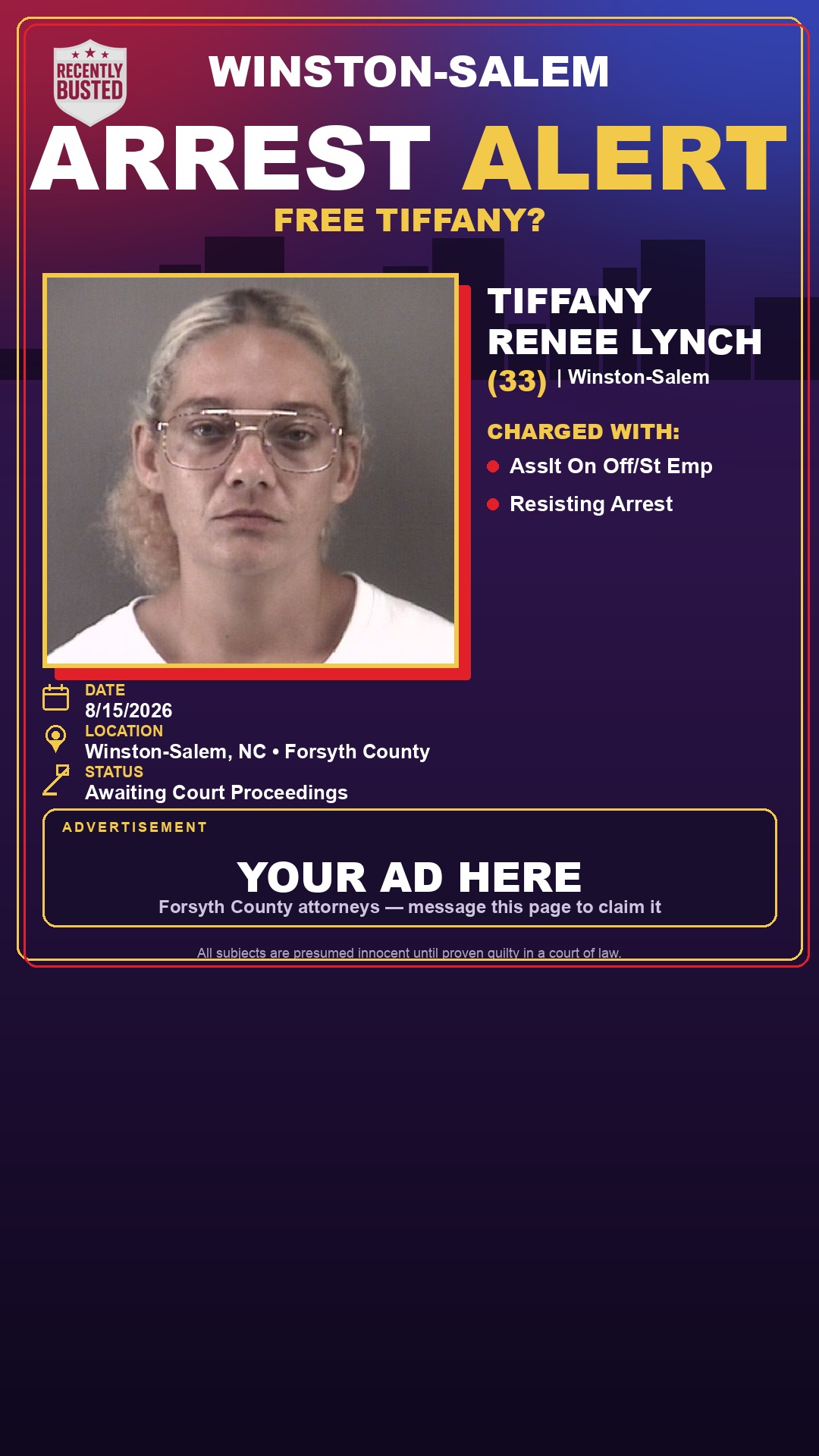 Arrest report - TIFFANY RENEE LYNCH