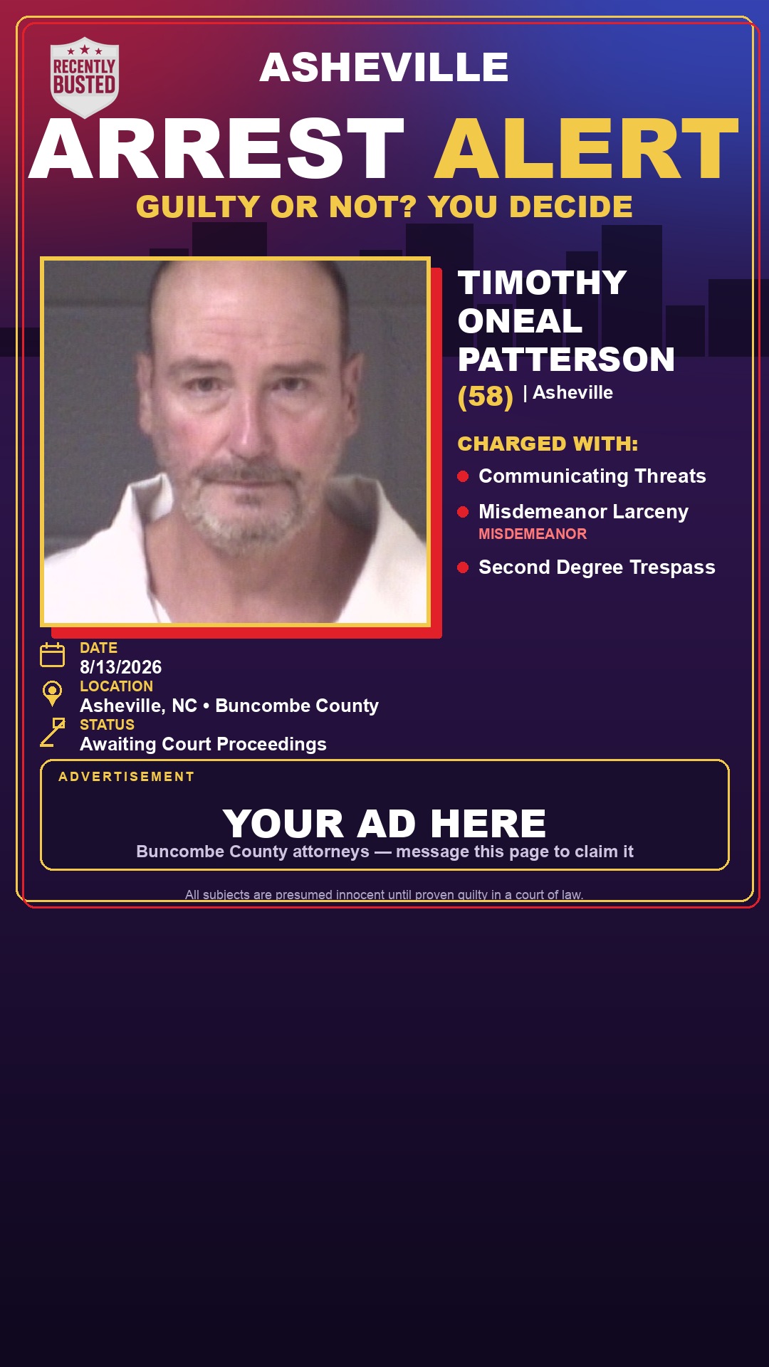 Arrest report - TIMOTHY ONEAL PATTERSON