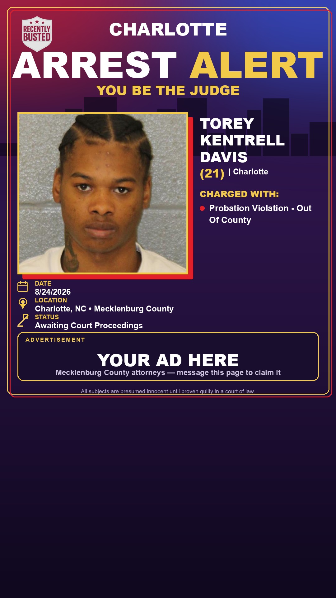Arrest report - TOREY KENTRELL DAVIS