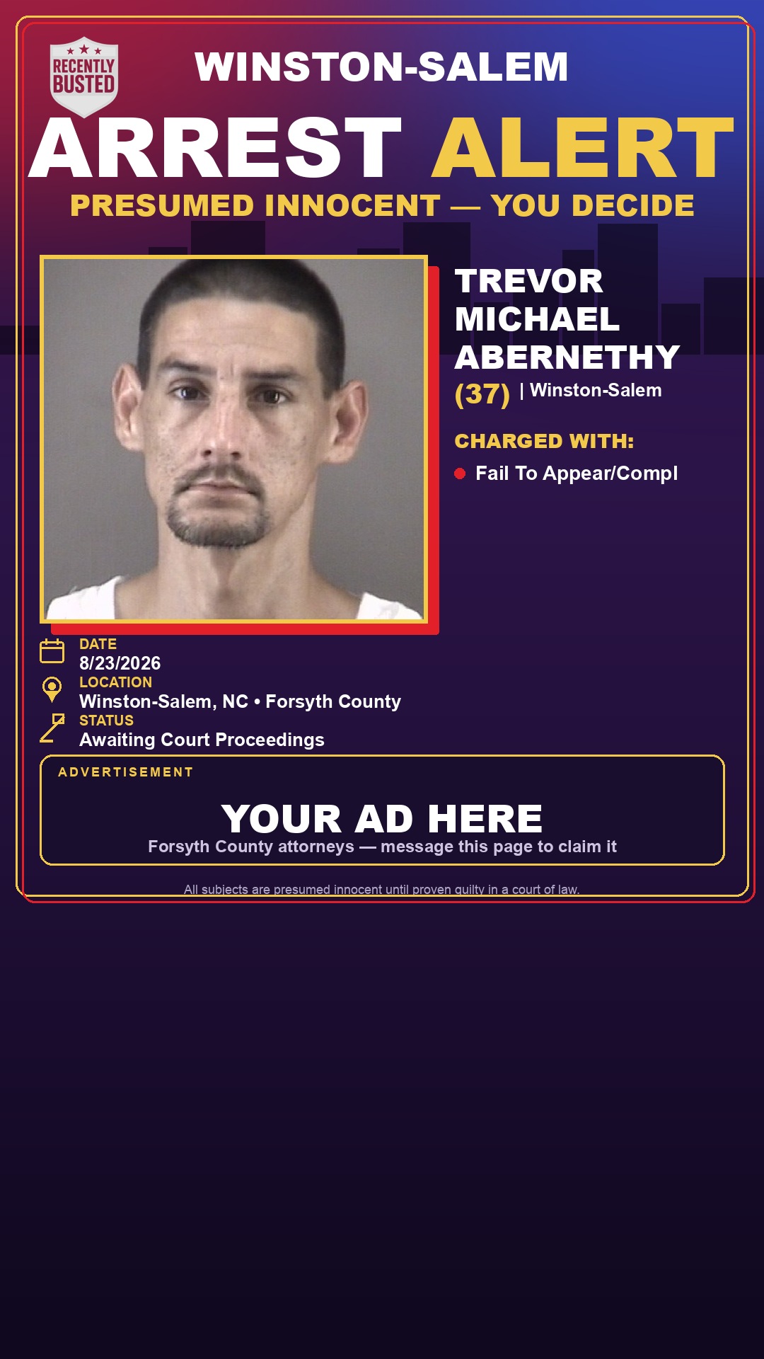 Arrest report - TREVOR MICHAEL ABERNETHY