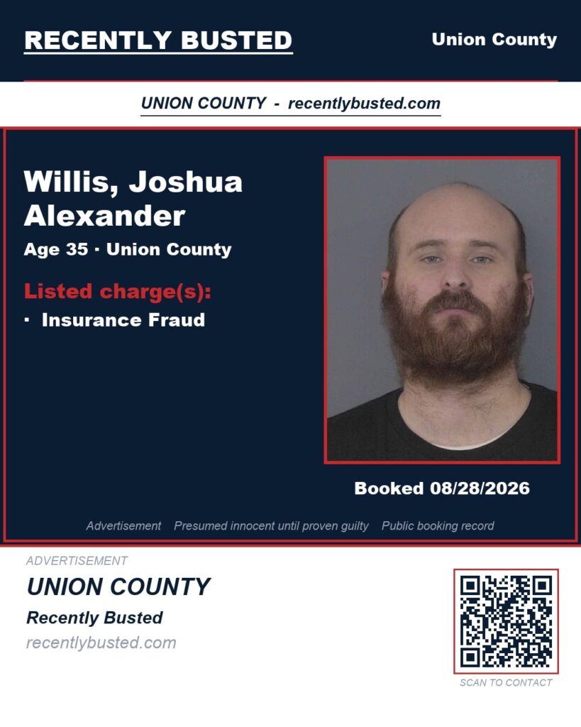 WILLIS, JOSHUA ALEXANDER — arrest record card, Union County, North Carolina