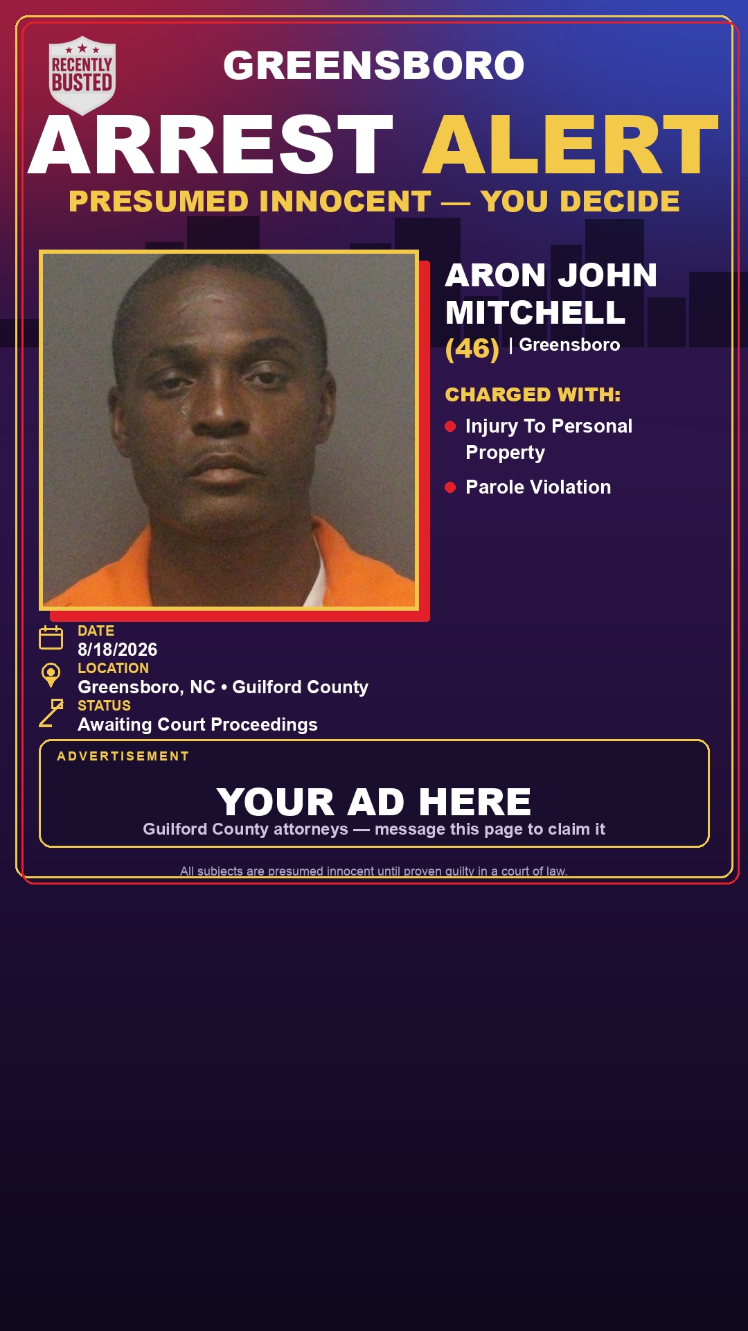 Arrest report - ARON JOHN MITCHELL
