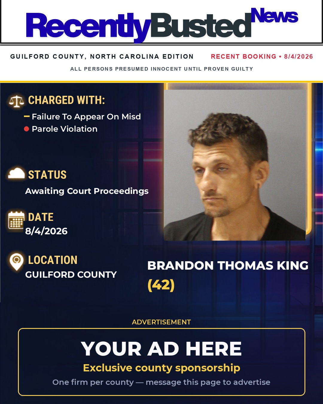 Arrest report - BRANDON THOMAS KING