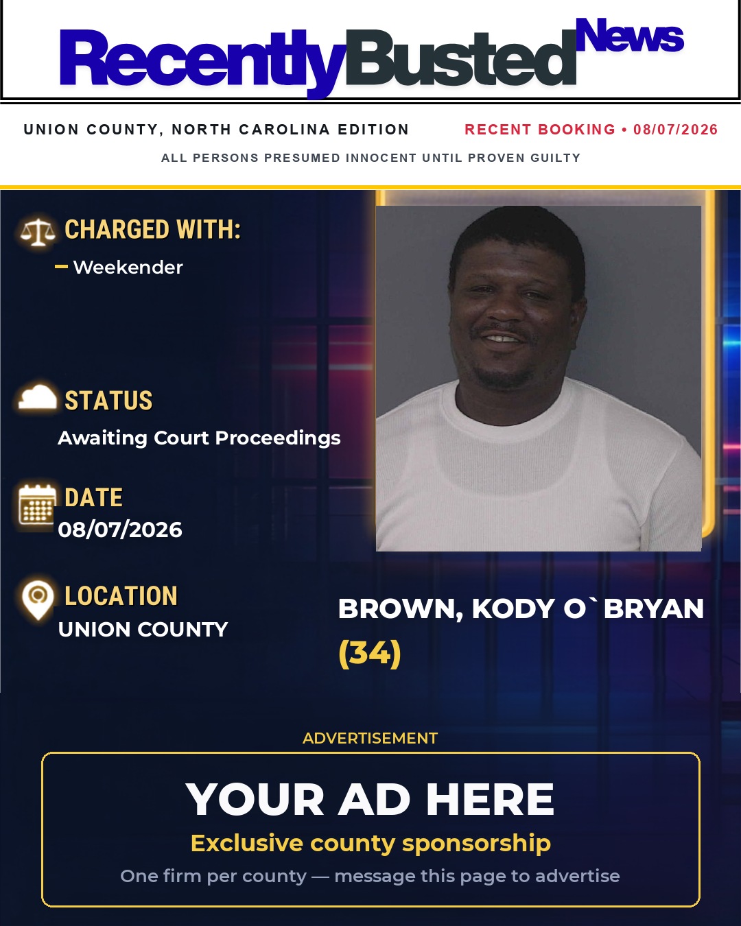 Arrest report - BROWN, KODY O`BRYAN