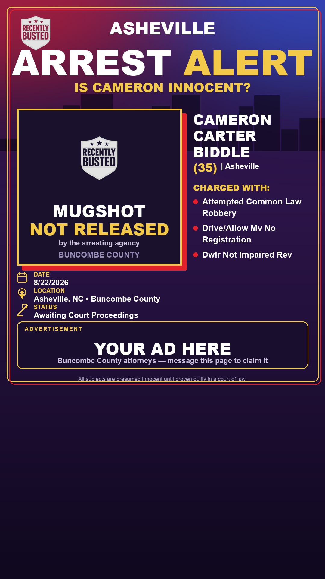 Arrest report - CAMERON CARTER BIDDLE