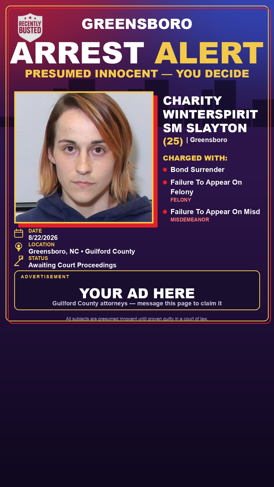 Arrest report - CHARITY WINTERSPIRIT SM SLAYTON