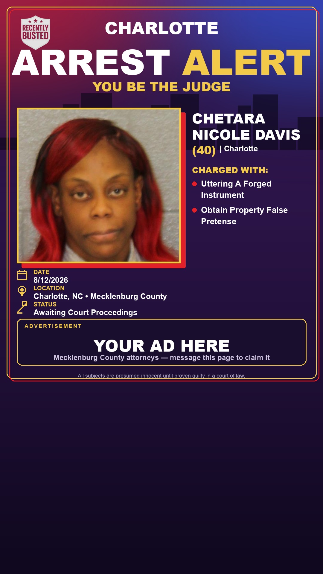 Arrest report - CHETARA NICOLE DAVIS