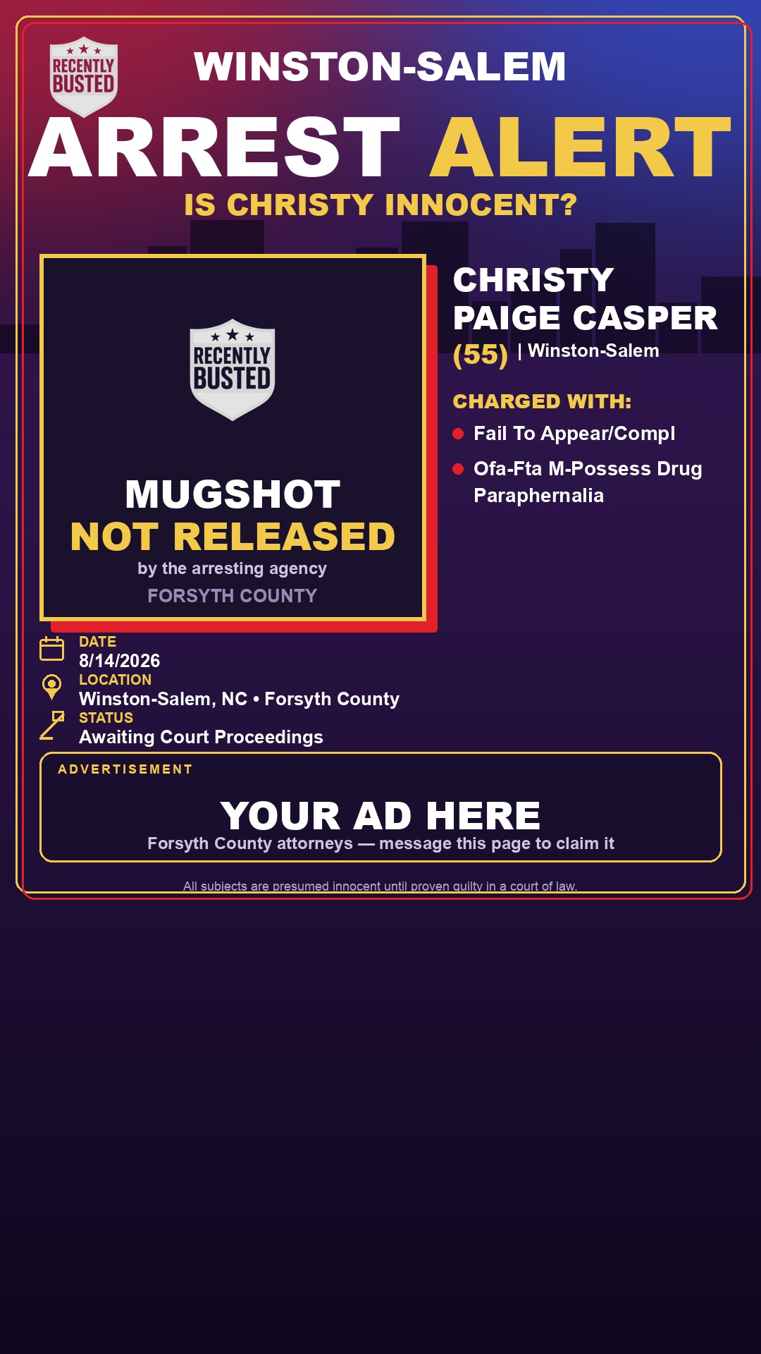 Arrest report - CHRISTY PAIGE CASPER
