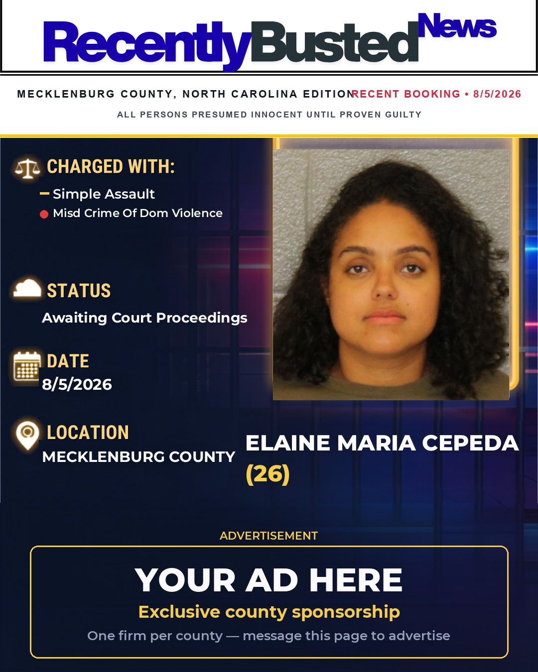 Arrest report - ELAINE MARIA CEPEDA