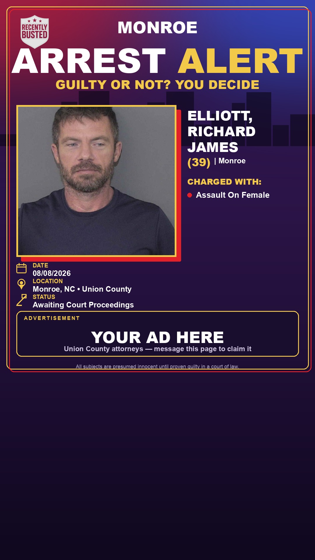 Arrest report - ELLIOTT, RICHARD JAMES