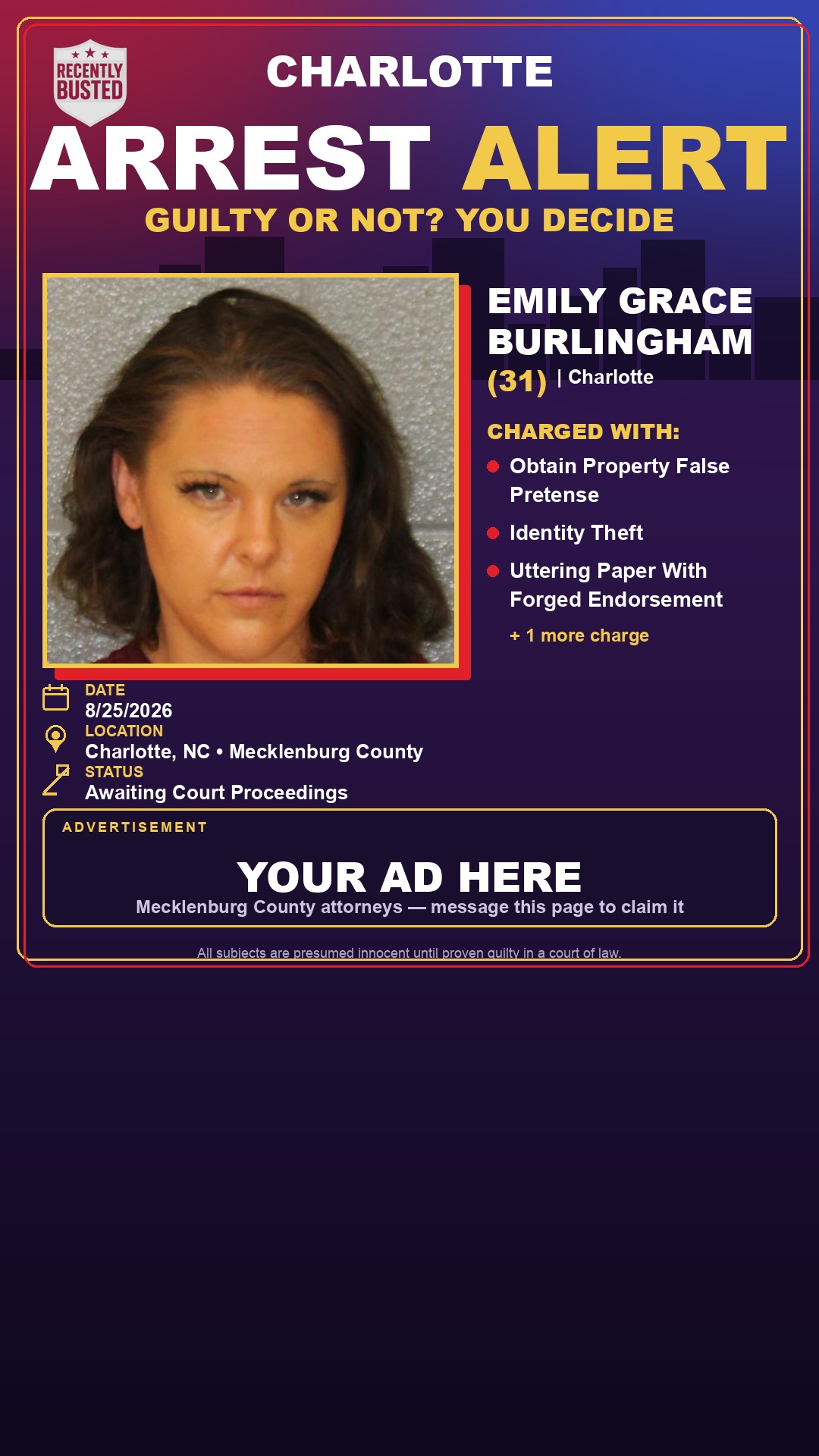 Arrest report - EMILY GRACE BURLINGHAM