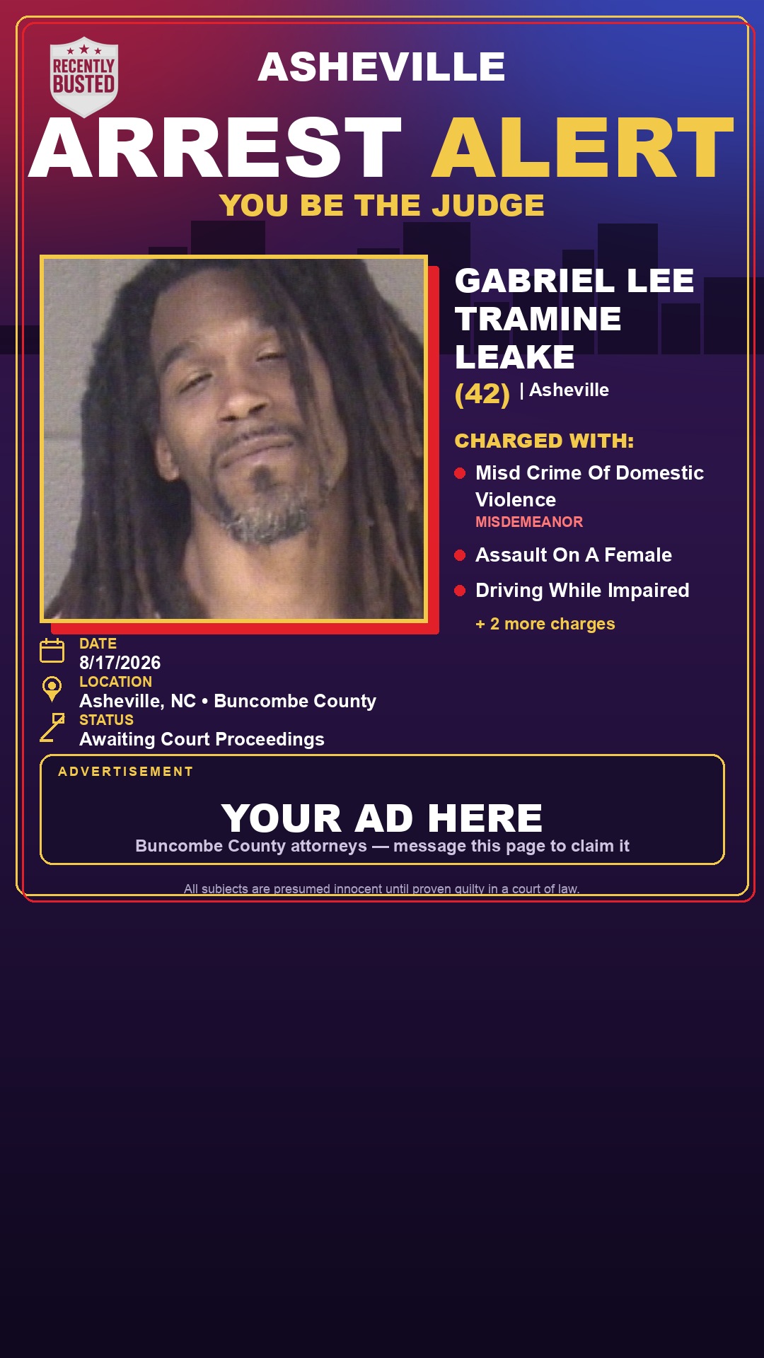 Arrest report - GABRIEL LEE TRAMINE LEAKE
